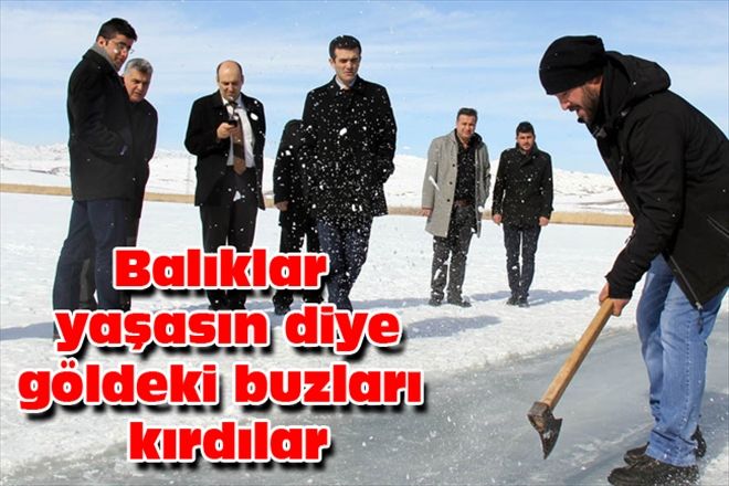 Balıklar yaşasın diye göldeki buzları kırdılar