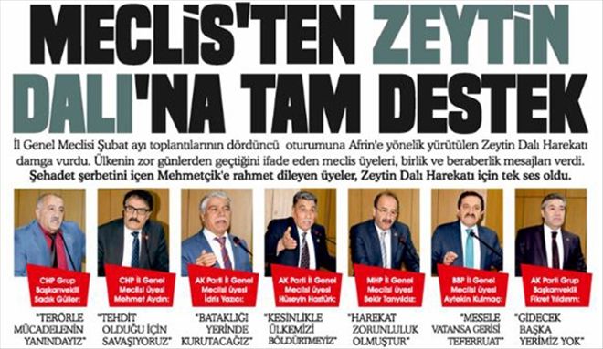 Meclis´ten Zeytin Dalı´na tam destek 