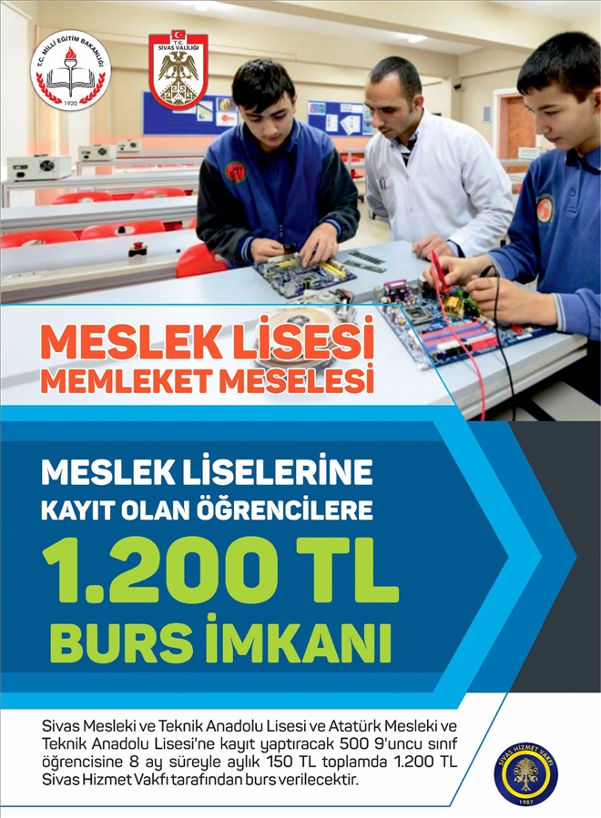 Meslek lisesine kayıt yaptıran öğrencilere burs