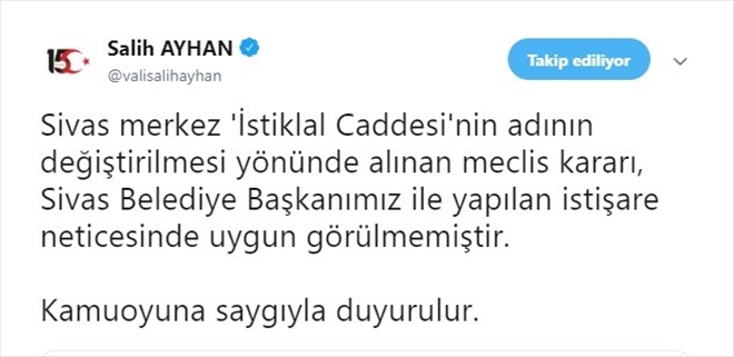  İsim tartışmasına Vali noktayı koydu 