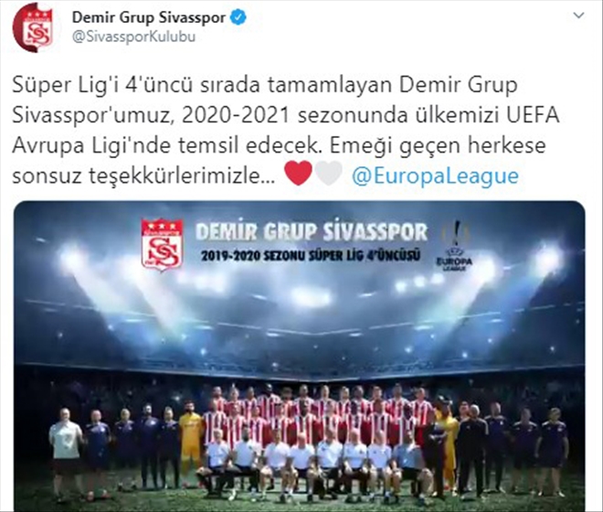 Sivasspor´dan Avrupa Ligi Paylaşımı!