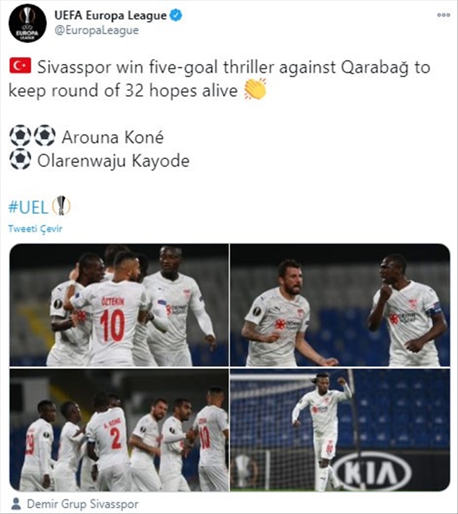UEFA´DAN SİVASSPOR PAYLAŞIMI