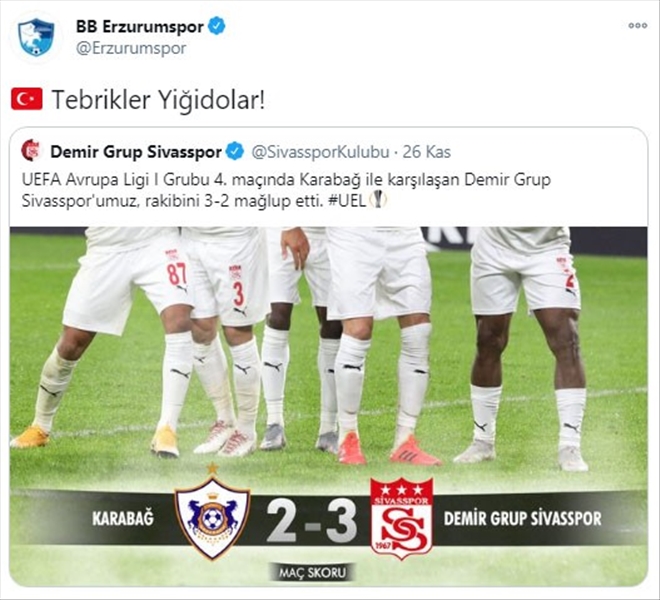 SİVASSPOR´A TEBRİK MESAJLARI