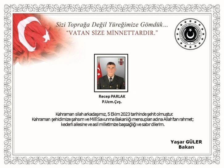 MSB Acı Haberi Duyurdu;  'Pençe-Kilit Operasyonu Bölgesinde 1 Asker Şehit Oldu”