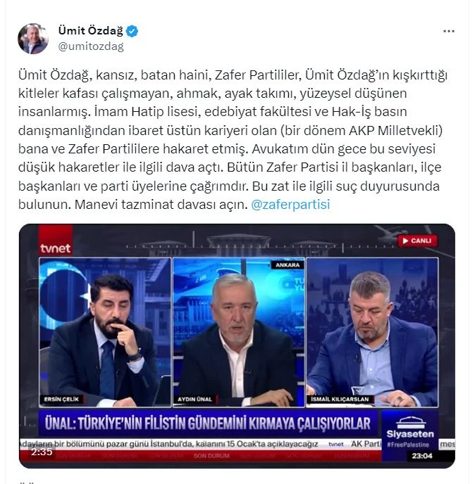 Aydın Ünal’dan Ümit Özdağ’a Canlı Yayında Ağır Hakaretler: Türkiye’ye Zarar Veriyor