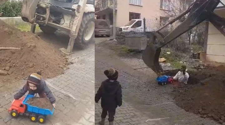 Yürekleri Isıtan Görüntü: Çocuğun Kamyonuna Kepçe ile Kum Doldurdular