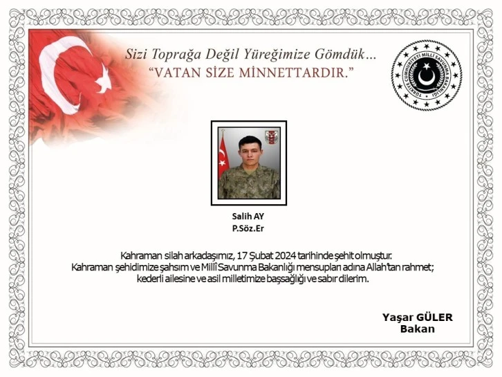 Pençe- Kilit Operasyonu Bölgesinde 1 Askerimiz Daha Şehit Oldu 