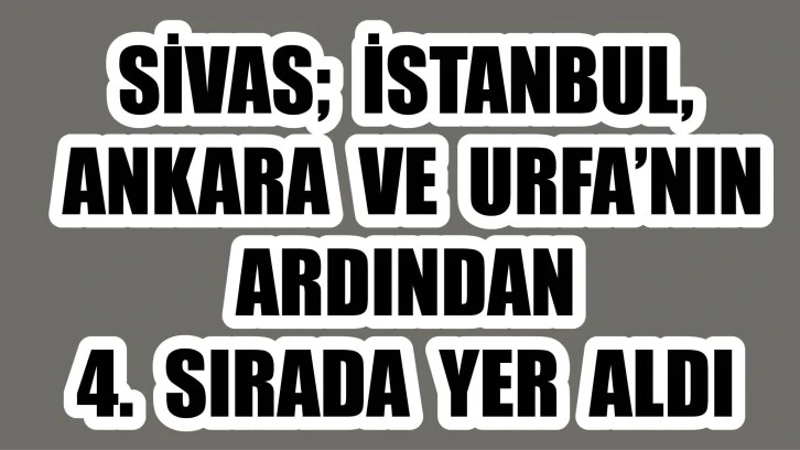  Sivas; İstanbul, Ankara ve Urfa’nın Ardından 4. Sırada Yer Aldı