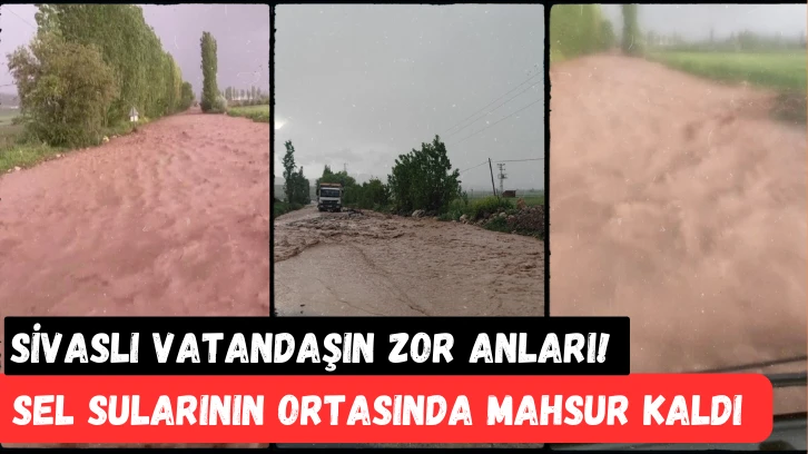 Sivaslı Vatandaşın Zor Anları!  Sel Sularının Ortasında Mahsur Kaldı 