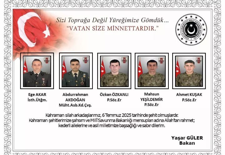 Pençe- Kilit Bölgesinde 5 asker şehit oldu