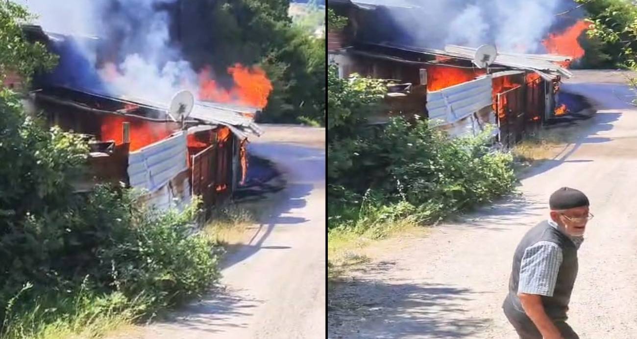 Ev alev aldı, ev sahibini çevredekiler kurtardı