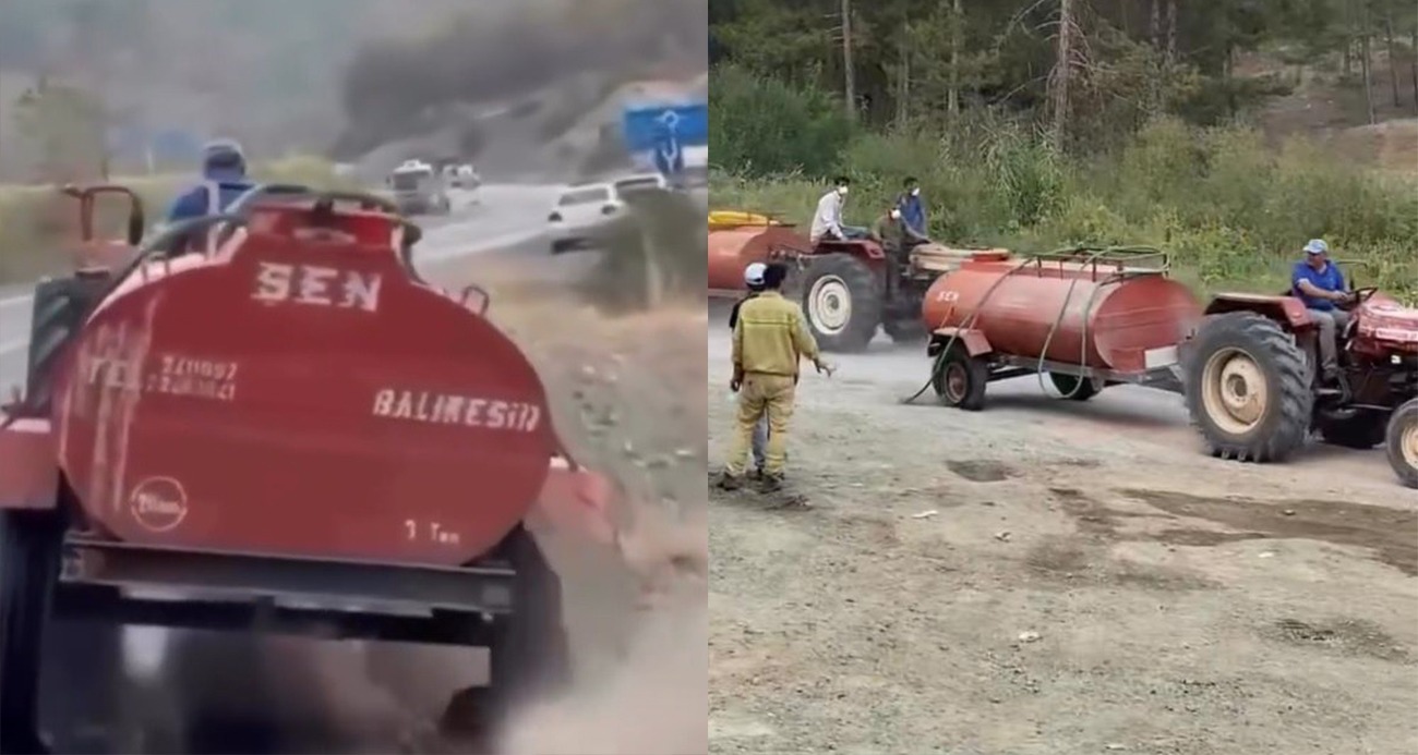 Jant üzerinde yangın söndürmeye gitti!