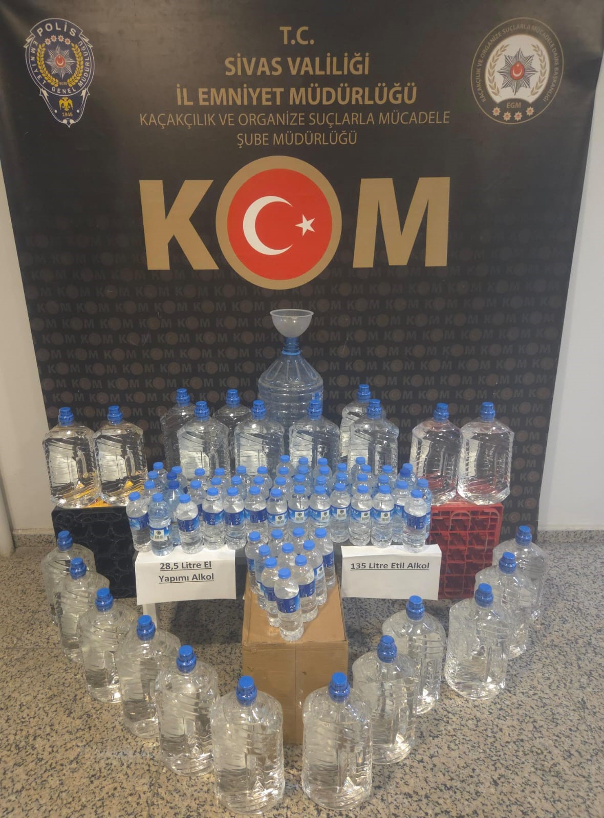125 litre etil alkol ele geçirildi