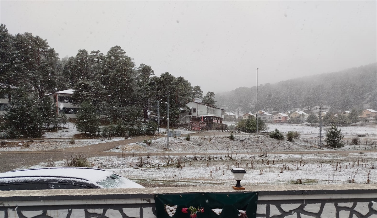 Sivas'ta çam ağaçlarıyla kaplı Eğriçimen Yaylası'na kar yağdı