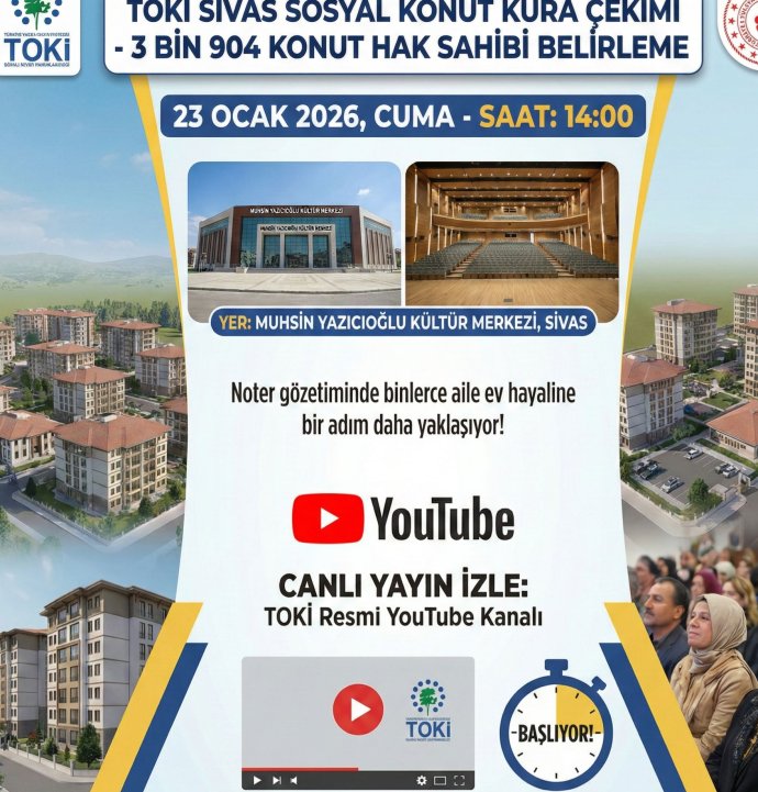 Sivas'ta TOKİ kurası canlı yayınlanacak! işte izleme linki