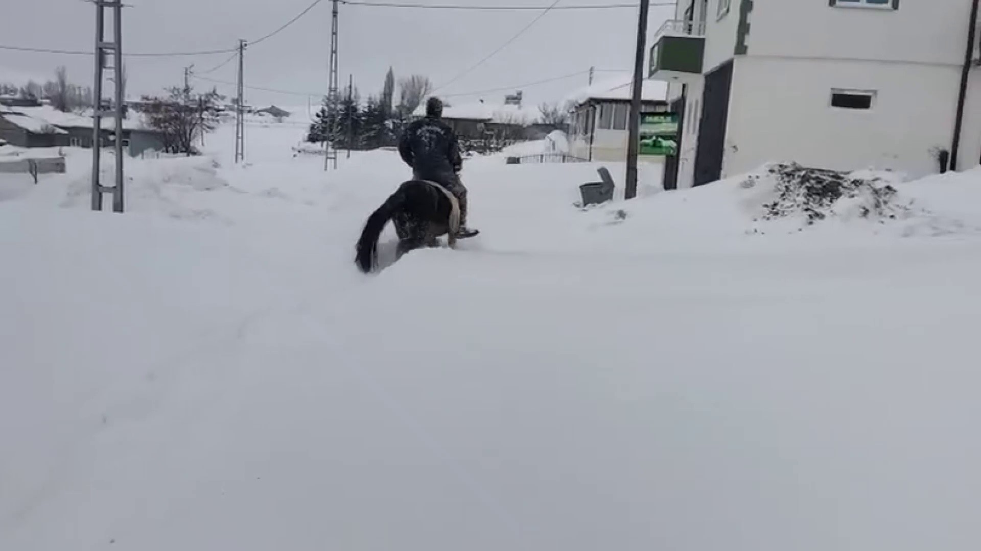 Kar altında geçim mücadelesi: Hayvanlarına at sırtında ulaştı
