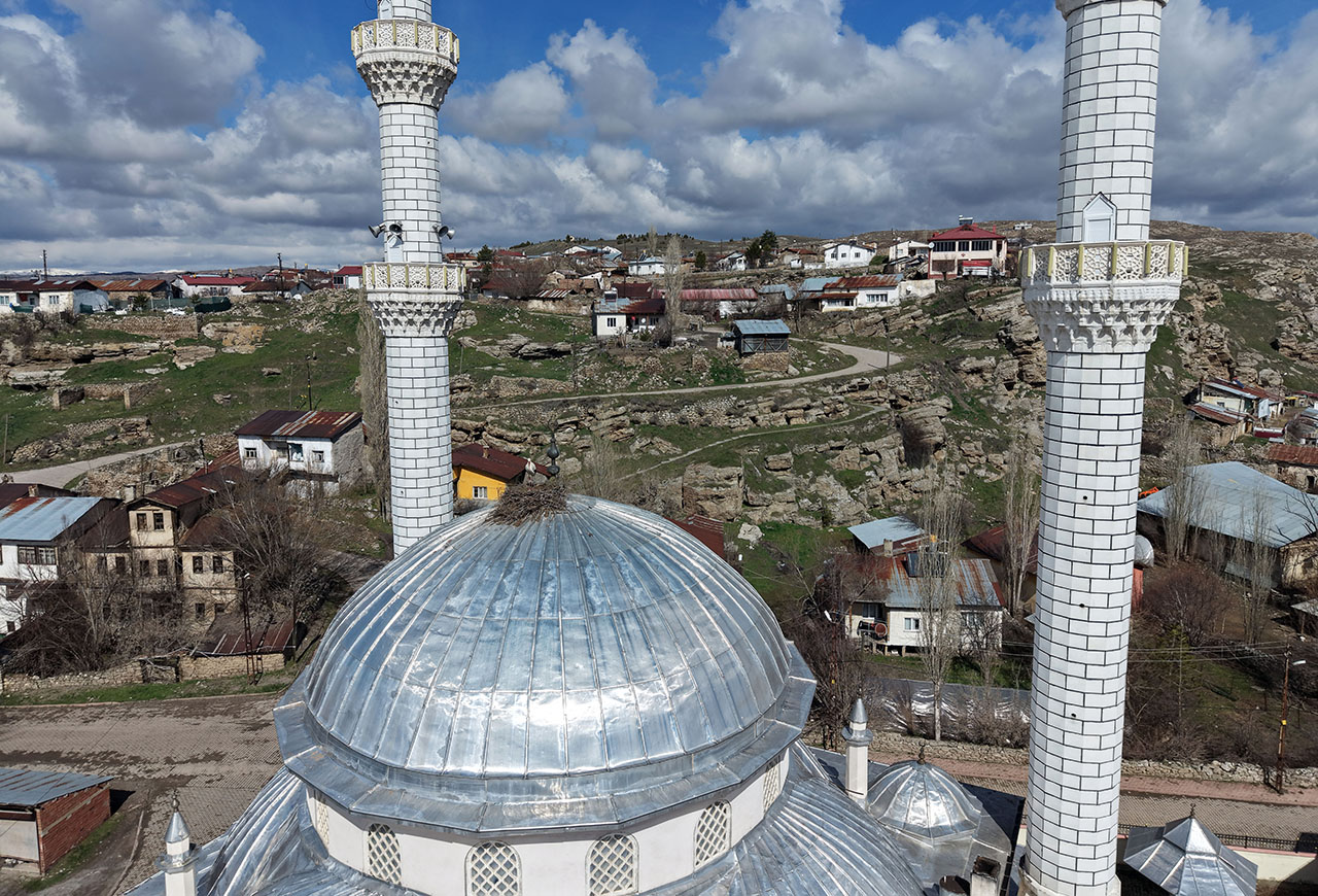 Cami kubbesi 14 yıldır leylekleri ağırlıyor