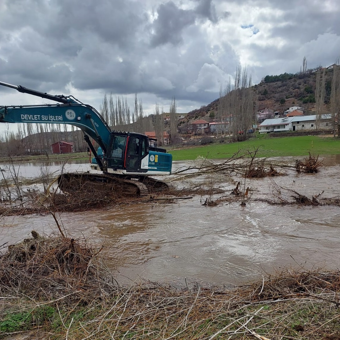 Derenin taştığı köyde ev ve ahırları su bastı
