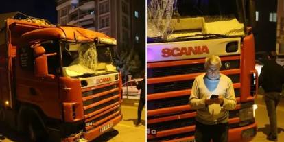 Tokat-Sivas yolunda freni boşalan kamyon sürücüsü lastikleri patlatarak durdu