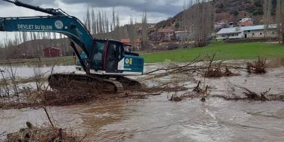 Derenin taştığı köyde ev ve ahırları su bastı