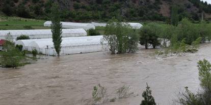 Sivas'ta Kelkit Nehri'nin taşmasıyla bazı seralar su altında kaldı